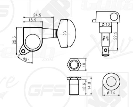 3x3 Gotoh Style Tuners, Oversized Buttons, Chrome Finish E44BB