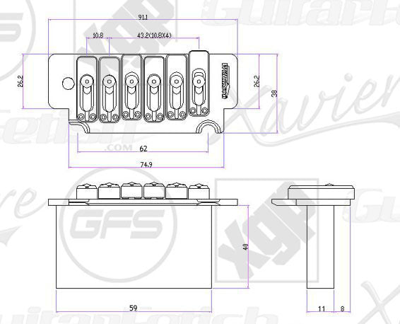 Gloss Black Wilkinson Stainless Saddle Two Point Trem- Fits Strat®D19BB