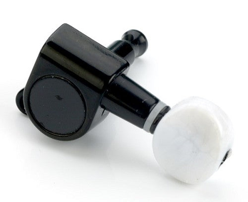 Gotoh Style Tuxedo Finish Tuners, Black with White Mother of Pearl Button E52BB