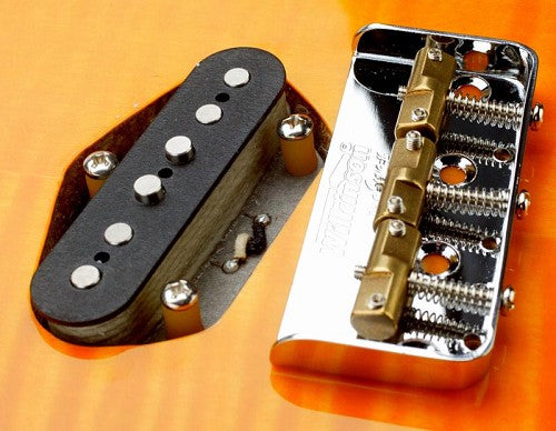 GOLD Cutaway Wilkinson Compensated Bridge Brass Saddles - Fits Tele® Guitarfetish C38BB