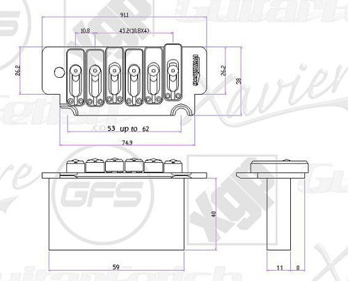 GOLD Wilkinson Stainless Saddle Two Point Tremolo- Fits Strat® D18BB