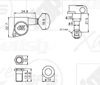 Wilkinson EZ-LOK locking Tuners 3x3 fits Gibson Headstocks E25BB