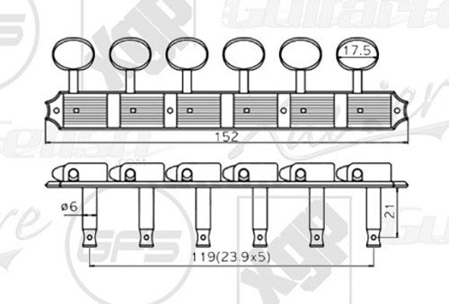 6 on a plate Tuners for Fender® Headstocks BLACK E65BB